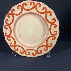 Casa Cristina Home Collection Decorative 12” Dinner Plate.  Beige  & Red.